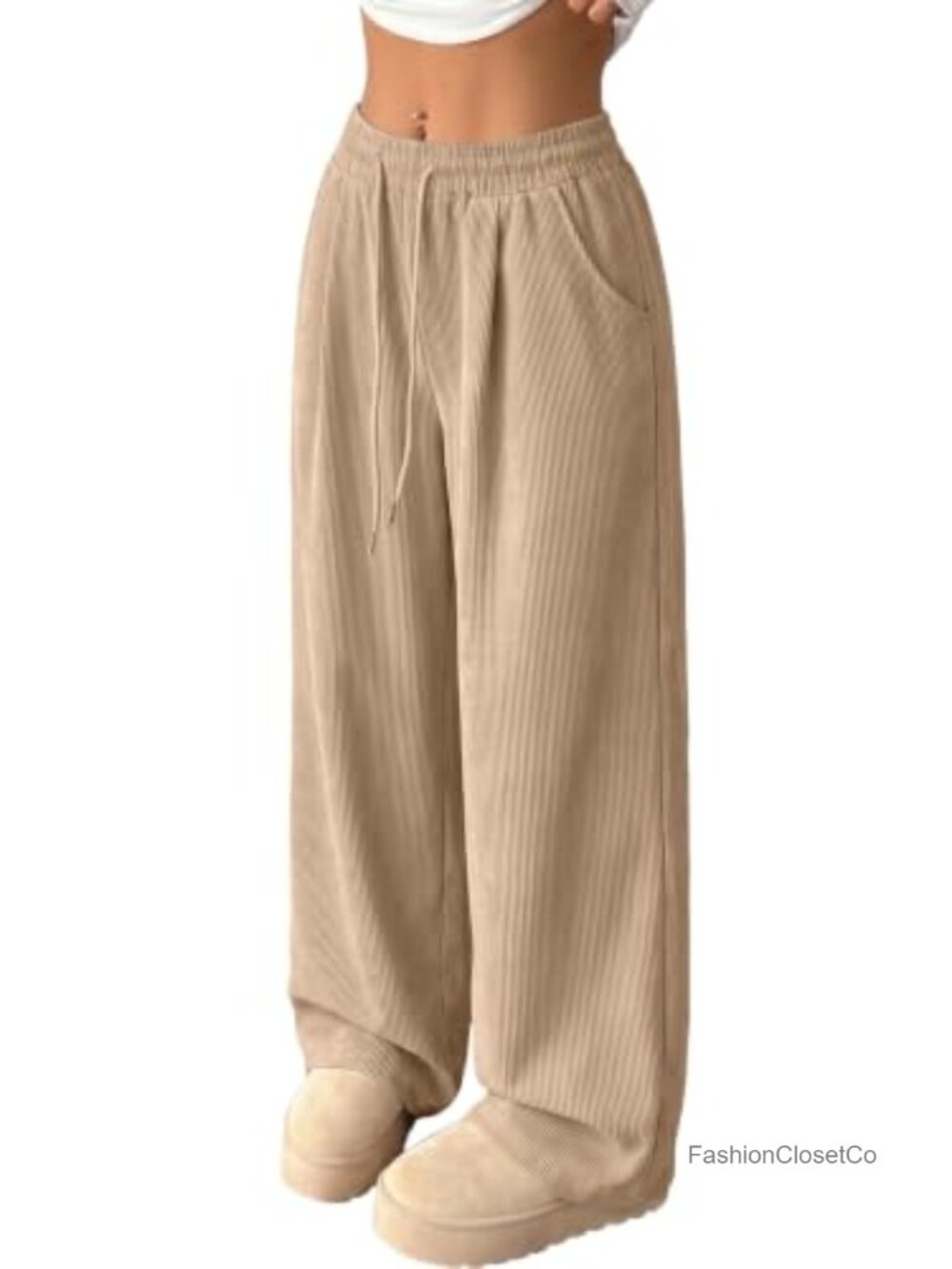 Women's Corduroy High Waisted Wide Leg Pants with Drawstring